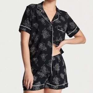 Victoria's Secret Modal Soft Short Pajama Set womens medium black floral